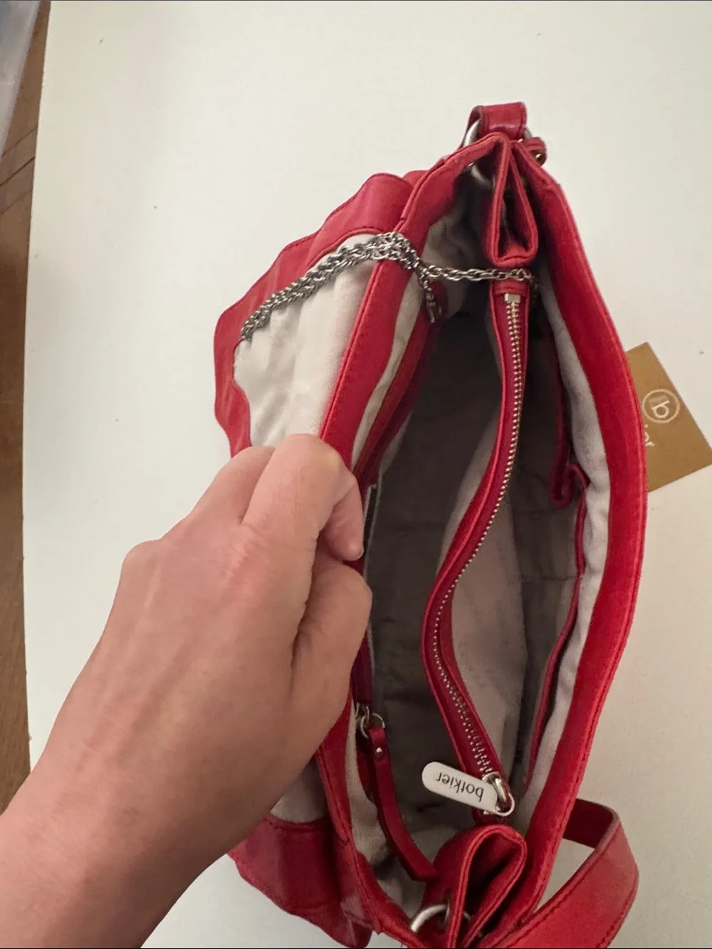 BOTKIER Charlotte Red Lambskin Leather Satchel Shoulder Bag Silver Hardware EUC